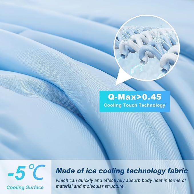 Cooling Comforter Queen Size, Double-Sided Cold Tech Fabric Quilted Bed Comforters Cooling Blanket for Hot Sleepers, Breathable Lightweight Summer Bedding, All-Season Ice Blanket, Blue