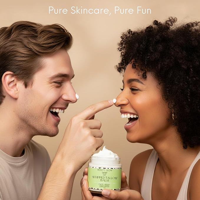 Organic Whipped Beef Tallow + Rosehip Oil for Face & Body Moisturizer Cream Lotion Balm Natural Grass Fed and Finished Body Butter for Dry Cracked Sensitive Skin Care Unscented Fragrance Free 4 Fl Oz