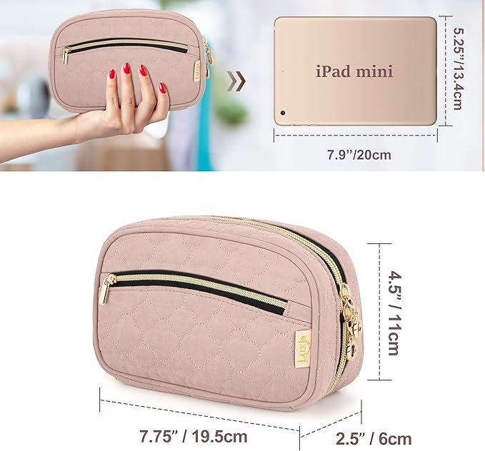 LUXJA Essential Oil Organizer -Holds 10 Bottles (5ml-15ml, Also Fits Roller Bottles), Travel Case for Essential Oils with Zipper Pockets (Bag Only),Pale Rose