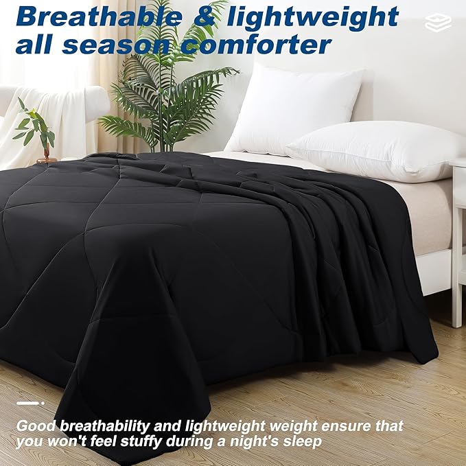 Cooling Comforter Queen Size, Double-Sided Cold Tech Fabric Quilted Bed Comforters Cooling Blanket for Hot Sleepers, Breathable Lightweight Summer Bedding, All-Season Ice Blanket, Black