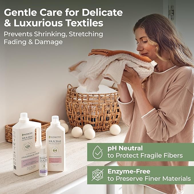 Heritage Park Silk & Wool Spring Magnolia Floral Scent, pH-Neutral Laundry Detergent – Enzyme-Free, Concentrated Up to 64 loads (32 fl oz)