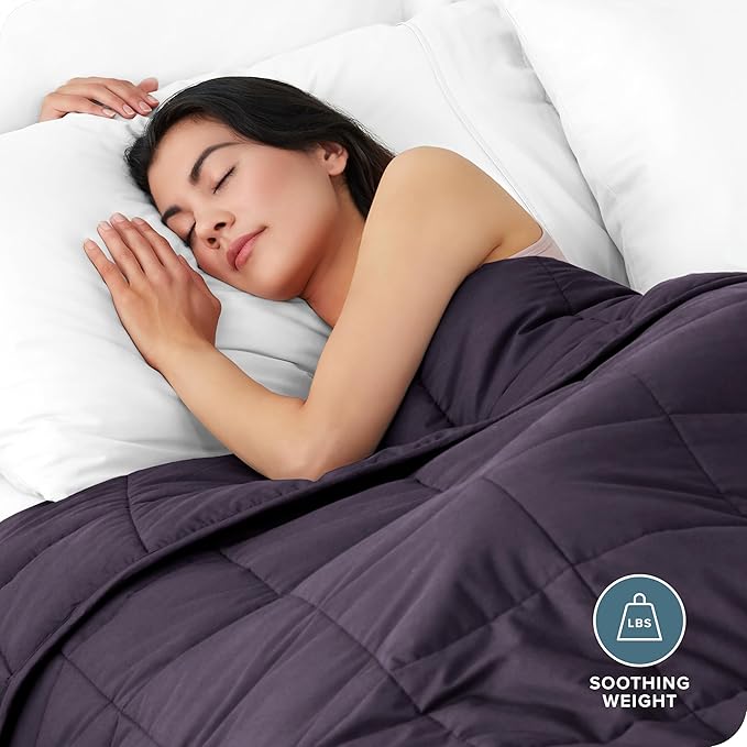 Bare Home Weighted Blanket Full or Queen Size 12lb (48" x 72") for Adults - All-Natural 100% Cotton - Premium Heavy Blanket Nontoxic Glass Beads (Eggplant, 48"x72")