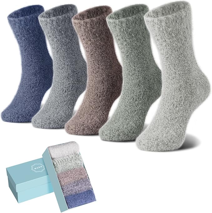 SISOSOCK 5 Pairs Fuzzy Soft Cozy Fluffy Socks for Women, Casual Thick Plush Comfy Sleep Socks, Warm Winter Gifts for Women