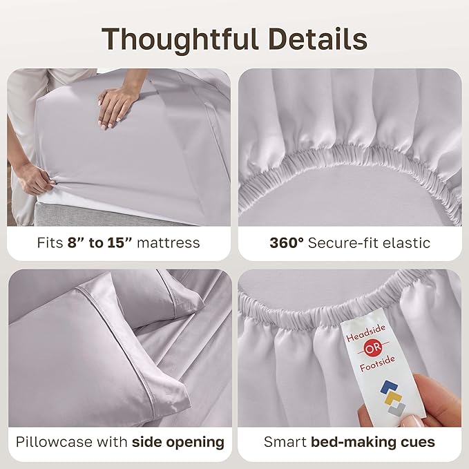California Design Den Soft Twin Sheets Set - 400 Thread Count Sateen, Natural 100% Cotton Sheets, Deep Pockets, and Durable Bedding Set for Dorm Rooms & Adults - Dusky Lavender Grey