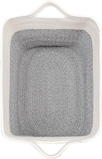 Storage Baskets for Clothes Fabric Cotton Rope Storage Basket with Handles, Decorative Woven Basket for Living Room,Closet Organizer Blankets, and 2bags (Silver Gray, L17.8×W12.5×H17.9)