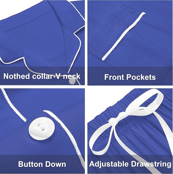 ANLIQI 100% Cotton Pajamas for Women Button Down Pajamas Long Sleeve Top & Pant Sleepwear Loungewear Pj Set with Pocket