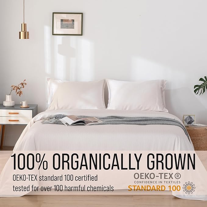 Bella Coterie Luxury Bamboo Viscose Queen Size Sheet Set | 100% Organically Grown | Ultra Soft | Cooling for Hot Sleepers | 18" Deep Pocket [Striped Dune]