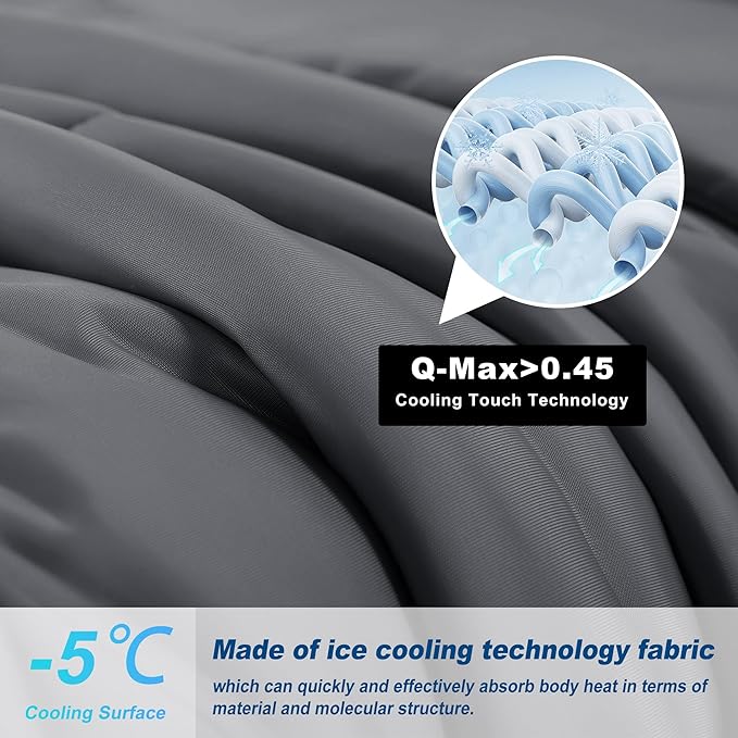 Cooling Comforter Queen Size, Double-Sided Cold Tech Fabric Quilted Bed Comforters Cooling Blanket for Hot Sleepers, Breathable Lightweight Summer Bedding, All-Season Ice Blanket, Dark Gray