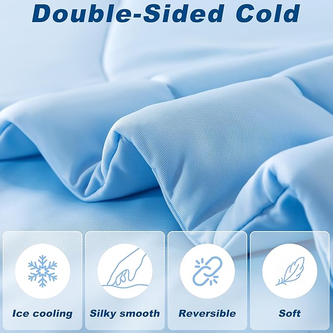 Cooling Comforter King Size, Double-Sided Cold Tech Fabric Quilted Bed Comforters Cooling Blanket for Hot Sleepers, Breathable Lightweight Summer Bedding, All-Season Ice Blanket, Blue