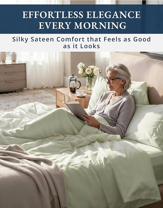 100% Egyptian Cotton Queen Bed Sheet Set – 1000 Thread Count 4 Piece Queen Sheets Set, Breathable & Fade Resistant, Silky Sateen Weave, Ultra-Soft Hotel Luxury Bedding with 15" Deep Pocket - Mineral