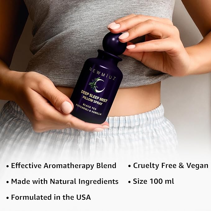 Deep Sleep Pillow Spray Natural Aromatherapy Mist for Sleep Relaxation Calming Stress Relief Patchouli Black Tea Vanilla Essential Oils Self Care Gift
