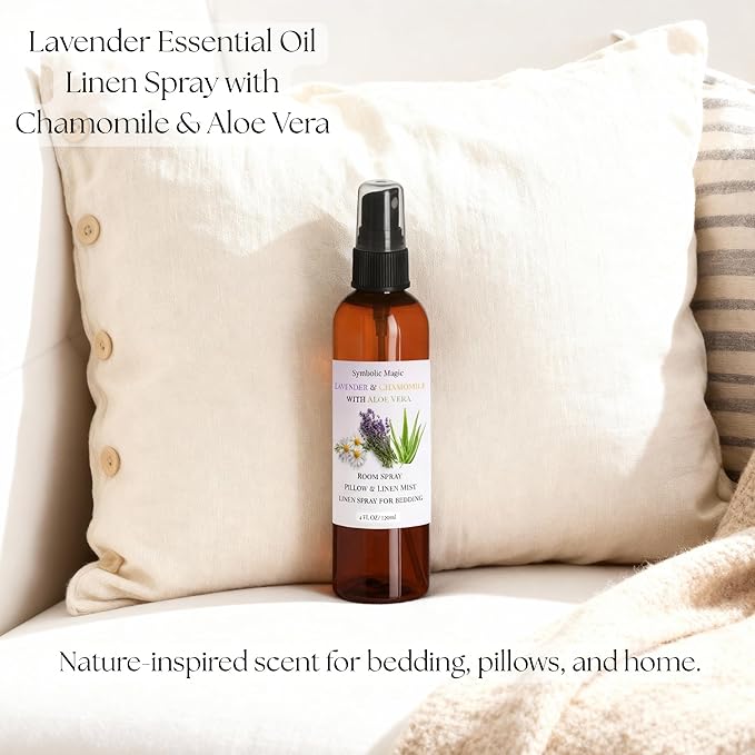 Symbolic Magic Lavender Essential Oil Room Spray - Linen Spray for Bedding, Sleep, Pillow, Bed, Aromatherapy Oils for Sleep and Pillows, Calming Mist with Chamomile and Aloe Vera