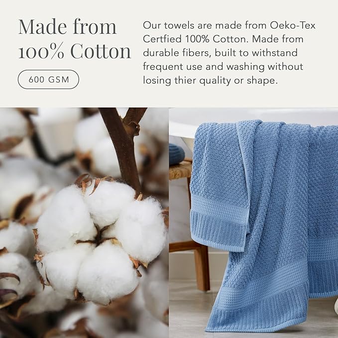 NY Loft 100% Cotton Towel Set 6 Piece | Super Soft & Absorbent Quick-Dry 2 Bath Towels 2 Hand Towels and 2 Washcloths |Textured and Durable Cotton | Trinity Collection (6 Piece Set, Blue Shadow)