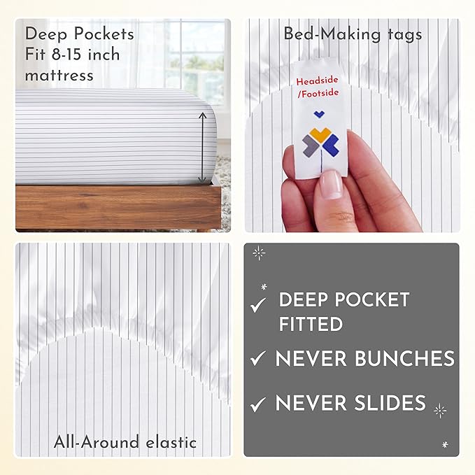 California Design Den Printed Twin XL Sheet Sets - 400 Thread Count Sateen, Natural 100% Cotton Sheets Set, Deep Pockets, and Durable Bedding Set - Pinstriped