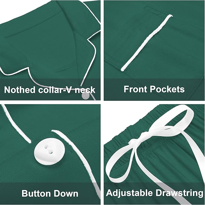 ANLIQI 100% Cotton Pajamas for Women Button Down Pajamas Long Sleeve Top & Pant Sleepwear Loungewear Pj Set with Pocket