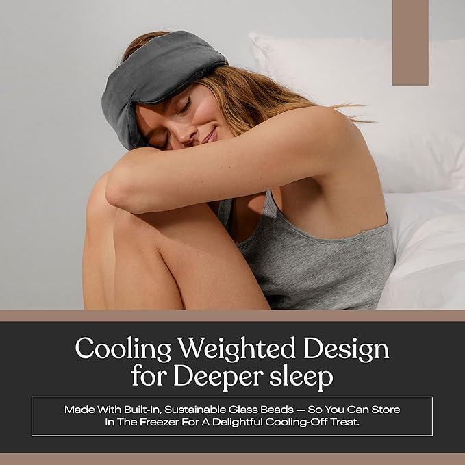 Lunya Weighted Silk Sleep Mask – Mulberry Silk Eye Cover with Cooling Glass Beads, Noise-Reducing Fit, Washable Fabric, and Travel Pouch – Sleeping Mask for Men and Women - Meditative Grey – Small