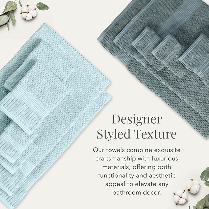 NY Loft 100% Cotton Towel Set 6 Piece | Super Soft & Absorbent Quick-Dry 2 Bath Towels 2 Hand Towels & 2 Washcloths | Textured and Durable Cotton | Premium Thick Towels | 6 Piece Set, Stormy Sea