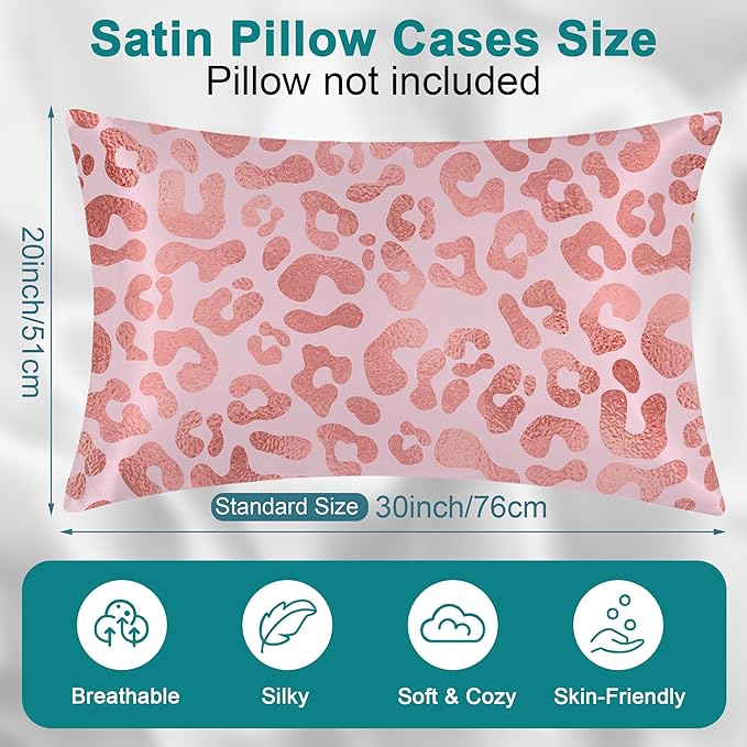 1 Pack Pink Spotted Leopard Print Satin Pillowcase Similar to Silk Pillow Cases for Hair and Skin, Soft Smooth Breathable Cool Pillow Cases, with Hidden Zipper Queen Size 20" x 30"