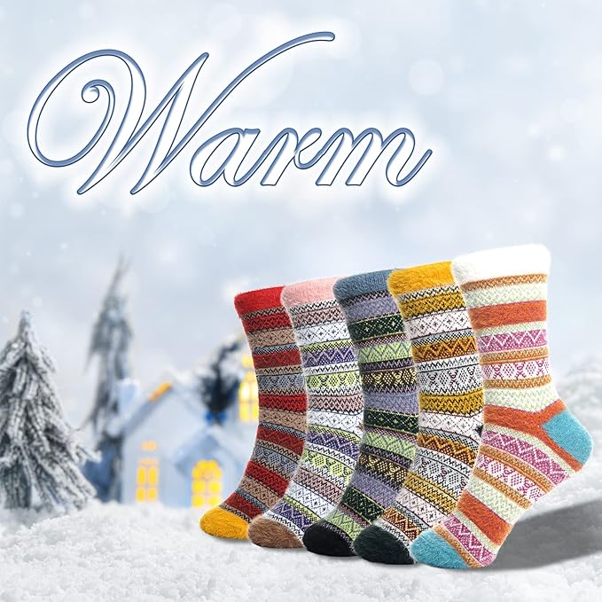 SISOSOCK 5 Pairs Fuzzy Soft Cozy Fluffy Socks for Women, Casual Thick Plush Comfy Sleep Socks, Warm Winter Gifts for Women