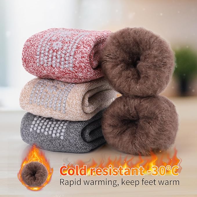ICEIVY Thermal Slipper Socks, Thick Grip Hospital Plush Slipper Grip Socks Women Winter Soft Warm Cozy Socks 4 Pairs