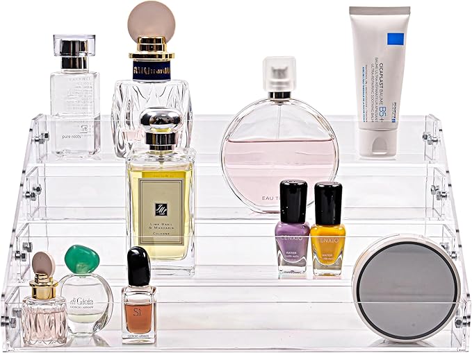 Kingtaily Widen 4 Tiers Stand Shelf Holder Clear Acrylic Rack for Nail Polish Organizer Essential Oil Storage Sunglasses Makeup