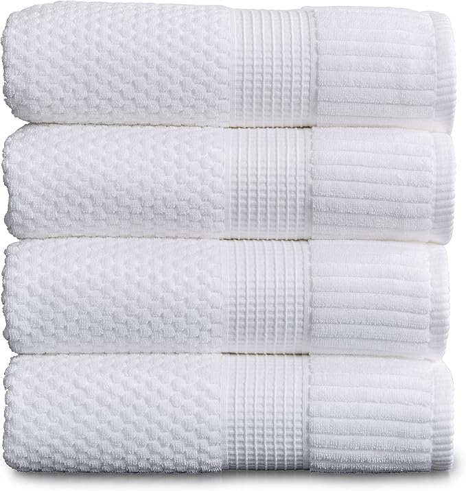 NY Loft 100% Cotton Bath Towel Set of 4 | White Towels | Oeko-TEX® Standard 100 | Soft & Absorbent, Quick-Dry Bath Towels | 30" x 52" | | Trinity Collection - White