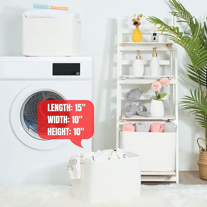 MINTWOOD Design Storage Basket for Shelves, Decorative Baskets for Organizing, Book Basket, Storage Cube Bin Box, Woven Closet Organizer, Pantry Closet and Shoe Basket, Creamy White