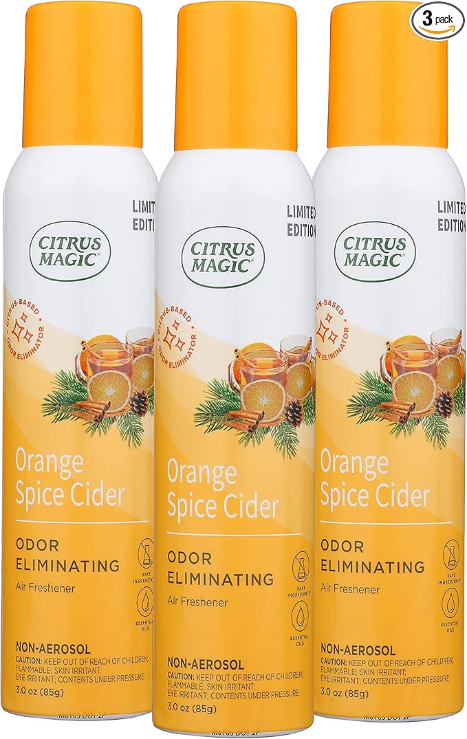 Citrus Magic Limited Edition Natural Odor Eliminating Air Freshener Spray, Orange Spice Cider, 3-Ounce, Pack of 3