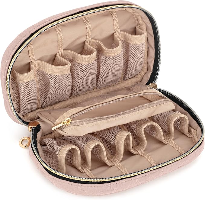 LUXJA Essential Oil Organizer -Holds 10 Bottles (5ml-15ml, Also Fits Roller Bottles), Travel Case for Essential Oils with Zipper Pockets (Bag Only),Pale Rose