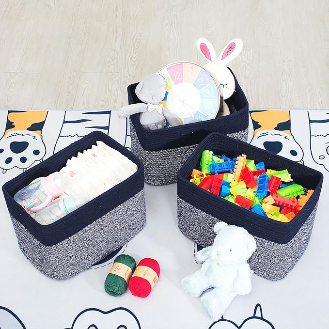 MINTWOOD Design Storage Basket for Shelves, Decorative Baskets for Organizing, Book Basket, Storage Cube Bin Box, Woven Closet Organizer, Pantry Closet and Shoe Basket, Navy Blue