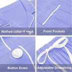 ANLIQI 100% Cotton Pajamas for Women Button Down Pajamas Long Sleeve Top & Pant Sleepwear Loungewear Pj Set with Pocket