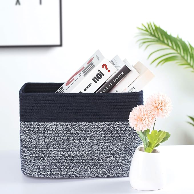 MINTWOOD Design Storage Basket for Shelves, Decorative Baskets for Organizing, Book Basket, Storage Cube Bin Box, Woven Closet Organizer, Pantry Closet and Shoe Basket, Navy Blue