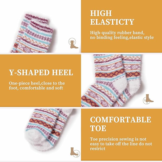 SISOSOCK 5 Pairs Fuzzy Soft Cozy Fluffy Socks for Women, Casual Thick Plush Comfy Sleep Socks, Warm Winter Gifts for Women