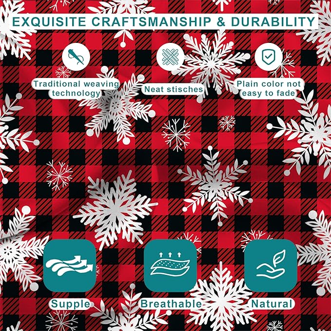 1 Pack Christmas Snowflakes Satin Pillowcase Red Christmas Plaid Similar to Silk Pillow Cases for Hair and Skin, Soft Smooth Breathable Cool Pillow Cases, with Hidden Zipper Standard Size 20" x 26"