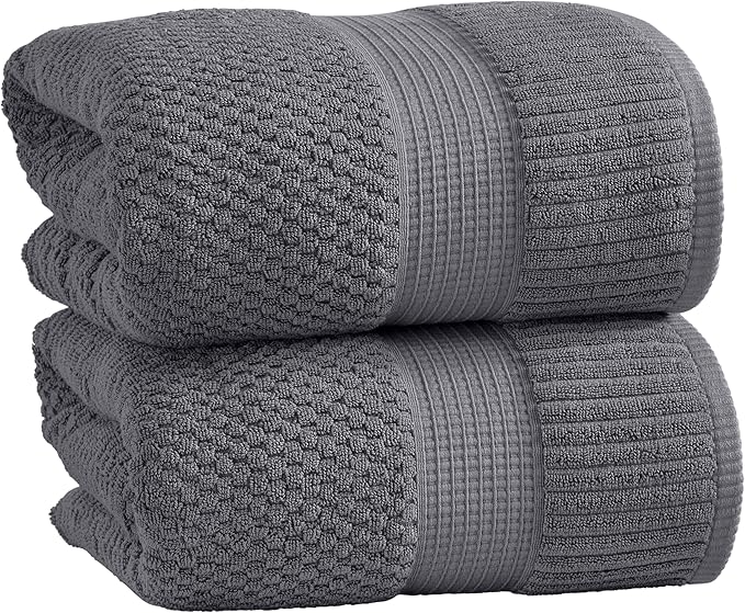 NY Loft 100% Cotton 2 Pack Bath Sheet Towel Set | Extra Large Oversize Bath Towels | Absorbent & Quick-Dry | Textured and Durable Cotton | Charcoal