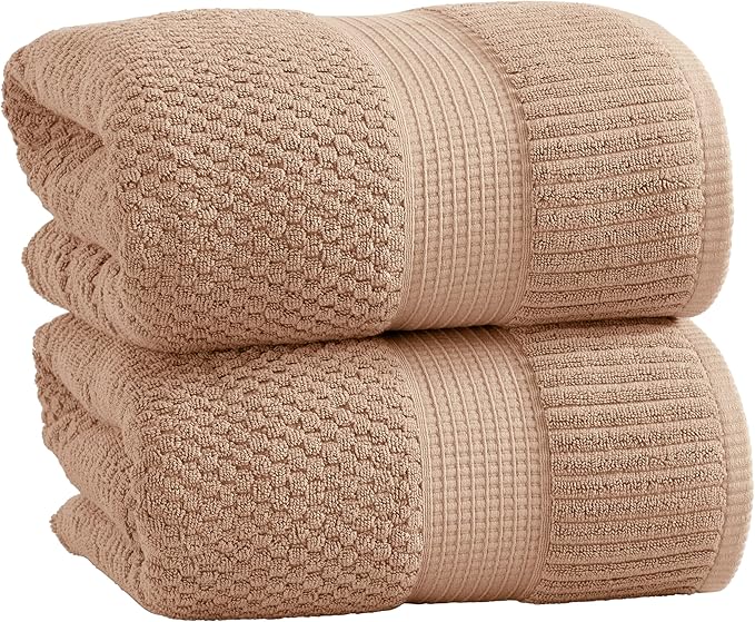 NY Loft 100% Cotton 2 Pack Bath Sheet Towel Set | Extra Large Oversize Bath Towels | Absorbent & Quick-Dry | Textured and Durable Cotton | Light Taupe