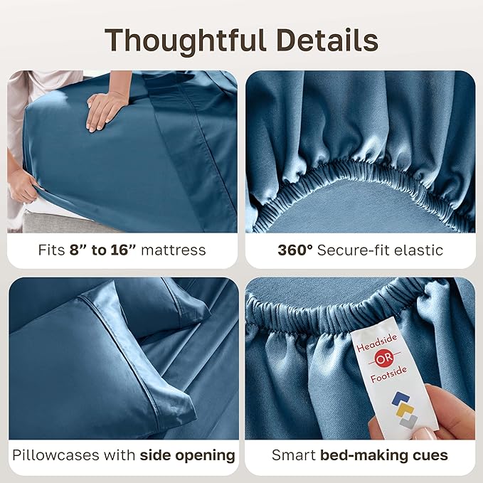 California Design Den Full Size Bed Sheets Set - Soft 400 Thread Count Sateen, Natural 100% Cotton Sheets with Deep Pockets, Breathable, and Durable Bedding Set - Peacock Blue