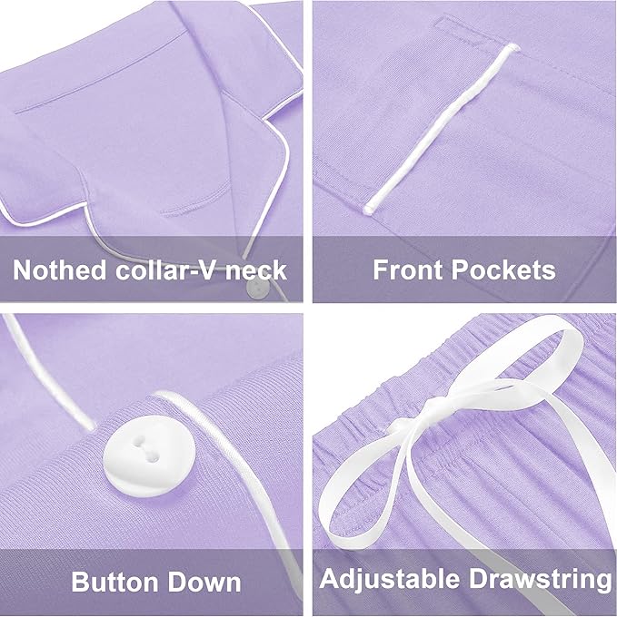 ANLIQI 100% Cotton Pajamas for Women Button Down Pajamas Long Sleeve Top & Pant Sleepwear Loungewear Pj Set with Pocket