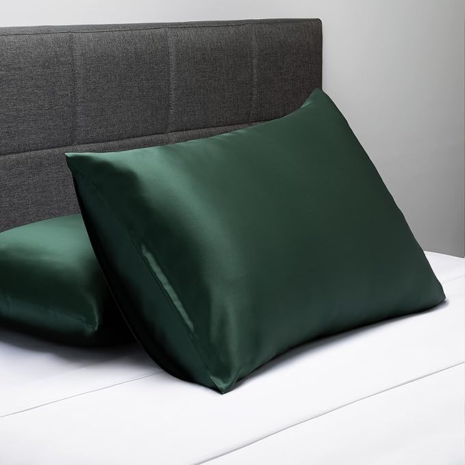 Fishers Finery 19mm 100% Pure Mulberry Silk Pillowcase, Quality Tested (Dark Green, Q)