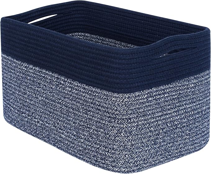 MINTWOOD Design Storage Basket for Shelves, Decorative Baskets for Organizing, Book Basket, Storage Cube Bin Box, Woven Closet Organizer, Pantry Closet and Shoe Basket, Navy Blue