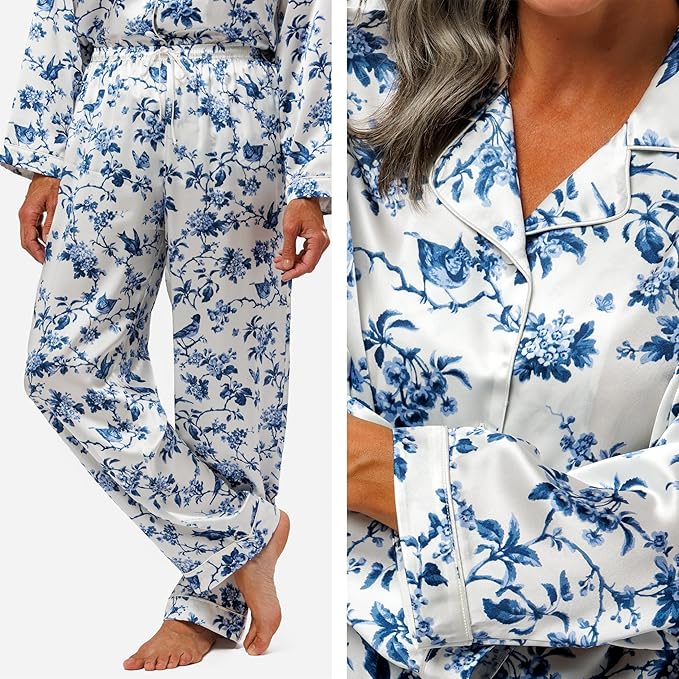 Fishers Finery Women's 100% Mulberry Silk Long Pajama Set with Gift Box
