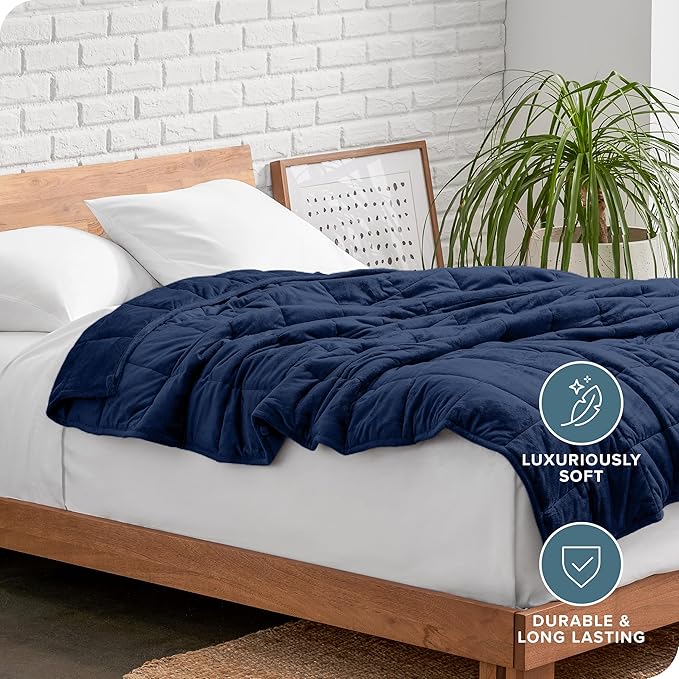 Bare Home Weighted Blanket King Size 25lb (80" x 87") for Adults - Minky Fleece - Premium Heavy Blanket Nontoxic Glass Beads (Dark Blue, 80"x87")