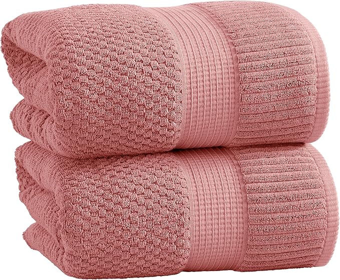NY Loft 100% Cotton 2 Pack Bath Sheet Towel Set | Extra Large Oversize Bath Towels | Absorbent & Quick-Dry | Textured and Durable Cotton | Rose Pink