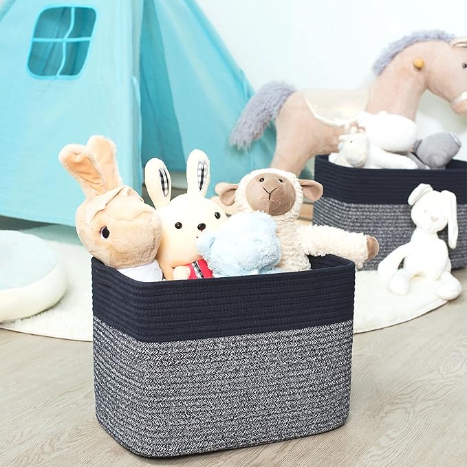 MINTWOOD Design Storage Basket for Shelves, Decorative Baskets for Organizing, Book Basket, Storage Cube Bin Box, Woven Closet Organizer, Pantry Closet and Shoe Basket, Navy Blue