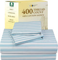 California Design Den Striped King Size Sheets Set - 400 Thread Count, Soft Sateen, Natural 100% Cotton Sheets, Deep Pockets, and Durable Bedding Set - Cape Stripe