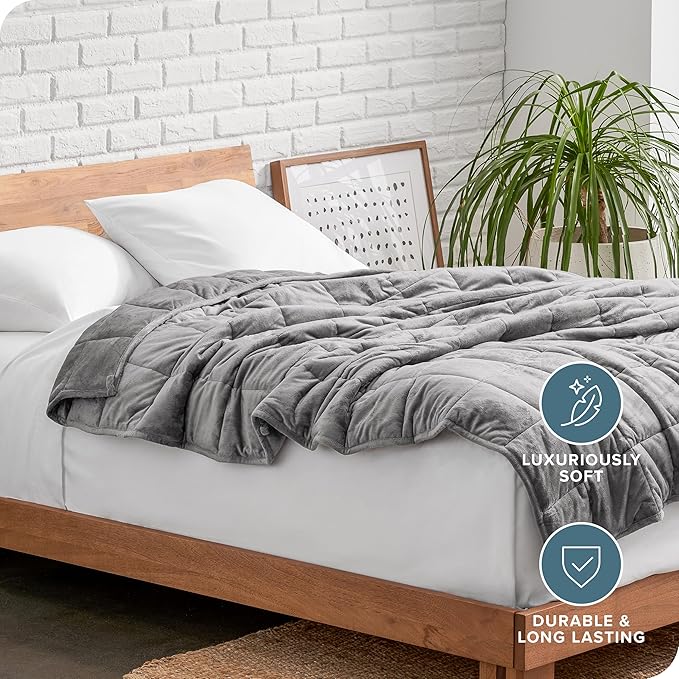 Bare Home Weighted Blanket King Size 25lb (80" x 87") for Adults - Minky Fleece - Premium Heavy Blanket Nontoxic Glass Beads (Light Grey, 80"x87")