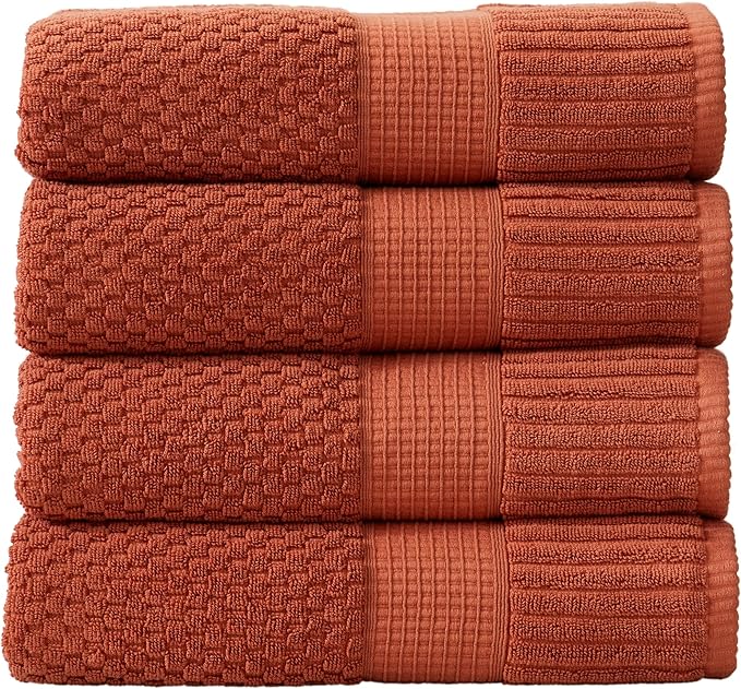 NY Loft 100% Cotton 4 Pack Bath Towel Set| Super Soft & Absorbent Quick-Dry Bath Towels 30" x 52" |Textured and Durable Cotton | Trinity Collection (4 Pack, Clay)
