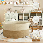 125L Extra Large Blanket Basket, 25" x 16", Jumbo Laundry Woven Baskets Decorative Home, Cotton Rope Basket with Handles, Baby Toy Baskets for Storage, White & Brown
