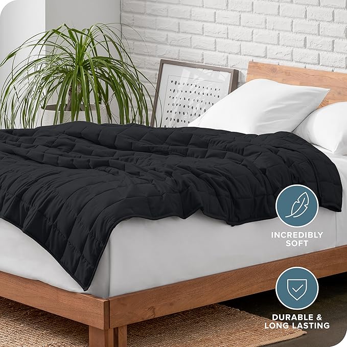 Bare Home Weighted Blanket Twin or Full Size 10lb (40" x 60") - All-Natural 100% Cotton - Premium Heavy Blanket Nontoxic Glass Beads (Black, 40"x60")