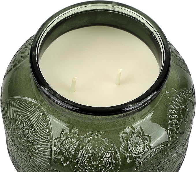 Sage Teakwood Embossed Candle Jar (18 oz) - Refreshing Aroma of Warm sage and Aged Wood - Large Dual Wick Glass Jar Candle for Relaxing - Sage Teakwood Essence Candle Gift for Women